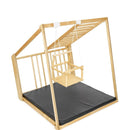 Klettergerüst, Sicherheitsmatte, Holzrutsche, Ringe, Tau, Hängeschaukel mit Rückenlehne