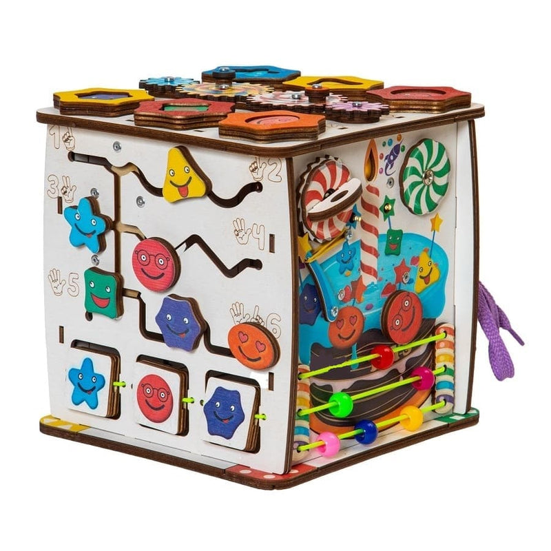 Aktiv-Würfel, Sensorisches Busycube, Montessori Lernspielzeug - Emoticons - Bim-ba.Shop