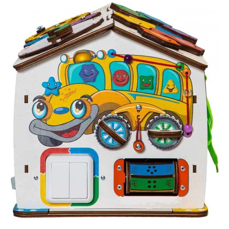 Busyhouse mit Beleuchtung, Montessori Holzspielzeug, Lernspielzeug - Bus - Bim-ba.Shop