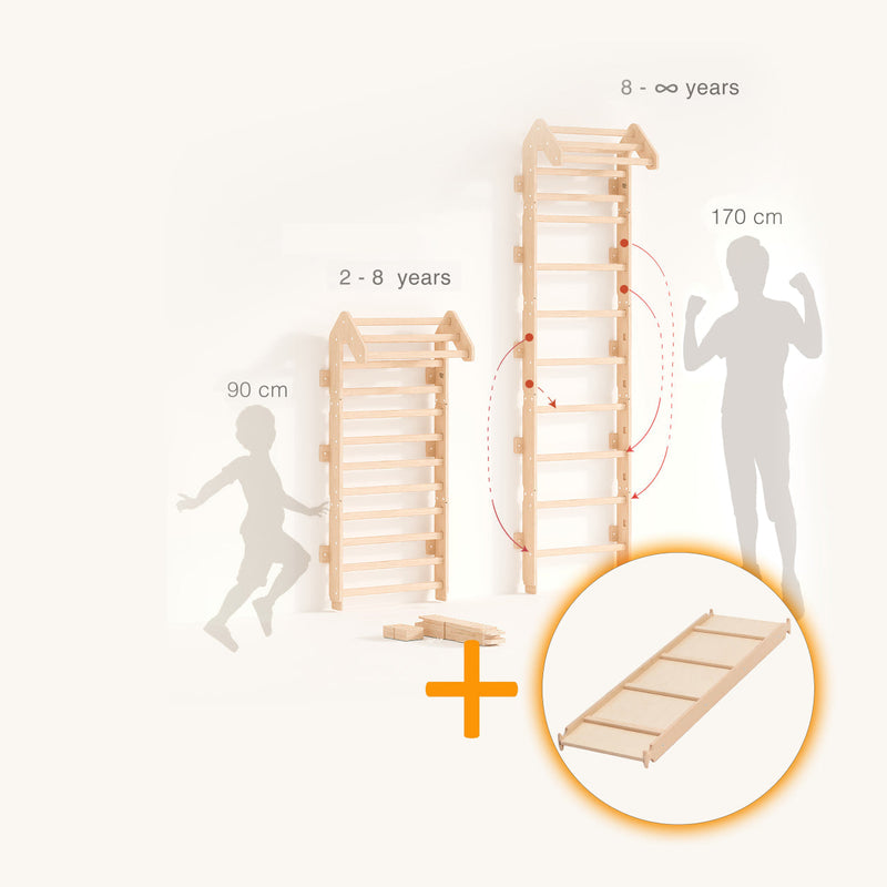 Set - Sprossenwand für Kinder + doppelseitiges Brett